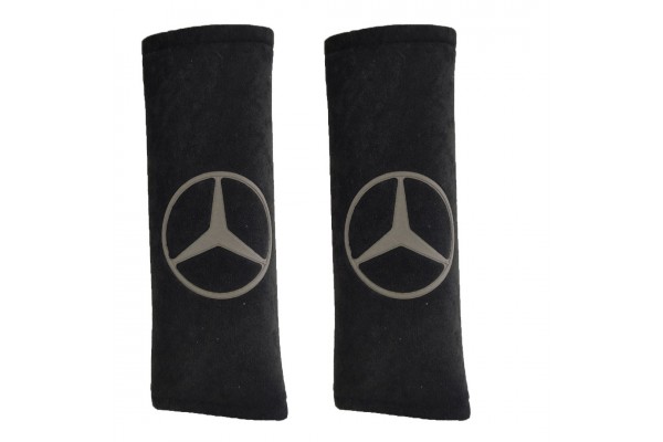 Mercedes Μαξιλαρακια Για Ζωνη Ασφαλειας 21 X 7,5 Cm Σε Μαυρο Χρωμα Με Γκρι Logo - 2 ΤΕΜ.