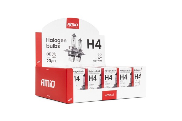 Amio Σετ Λαμπτήρων Αλογόνου H4 12V 60/55W Με Uv Φίλτρο (E8) 20τεμ. (04401/AM)