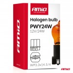 Amio - Λάμπα Αλογόνου PWY24W 12V 24W Amber (Πορτοκαλί) Βάση WP3.3x14.5-4 Για Φλας- 1 τεμ.(04410/AM)