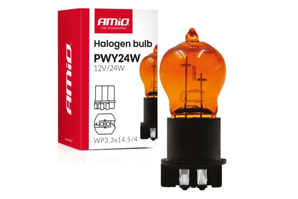 Amio - Λάμπα Αλογόνου PWY24W 12V 24W Amber (Πορτοκαλί) Βάση WP3.3x14.5-4 Για Φλας- 1 τεμ.(04410/AM)
