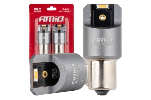 Λαμπακια PY21W BAU15s 12/24V 6.000K 2xSMD Led Full CAN-BUS Πορτοκαλι Pro Series Amio - 2 Τεμ.