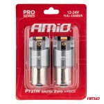 Λαμπακια PY21W BAU15s 12/24V 6.000K 2xSMD Led Full CAN-BUS Πορτοκαλι Pro Series Amio - 2 Τεμ.