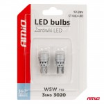 Λαμπακια Led T10 W5W 12/24V 3x3020 Smd Led Λευκο Pure Light Series Αμιο - 2 ΤΕΜ.