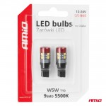 Λαμπακια Led T10 W5W 12V/24V Led CAN-BUS 9xSMD 3030 Λευκο Φως 5.500K (ΣΕ Χρωμα ΚΟΚΚΙΝΟ-ΜΑΥΡΟ) Amio - 2 ΤΕΜ.