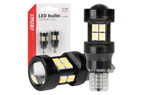 Λαμπακια Led T15 W16W 12V/24V Led CAN-BUS 15xSMD 2835 Λευκο Φως 5.500K (ΣΕ Χρωμα ΜΑΥΡΟ) Amio - 2 ΤΕΜ.