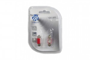Λαμπακια Πλαφονιερας C5W/C10W 12V 0,49W SV8,5 31mm Led 4xFlux 3mm Κοκκινο Blister 2ΤΕΜ. M-TECH