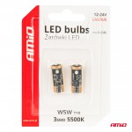 Λαμπακια T10 W5W 12V/24V Led CAN-BUS 3xSMD 3838 Λευκο 5500K Αμιο - 2 ΤΕΜ.