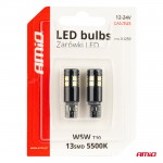 Λαμπακια T10 W5W 12V/24V Led CAN-BUS 13xSMD 3030 Λευκο 5500K Αμιο - 2 ΤΕΜ.