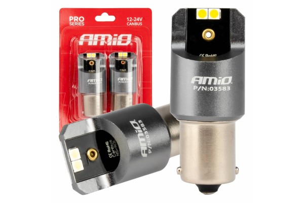 Λαμπες Led CAN-BUS P21W BA15S 12/24V 6.000K 4xSMD Λευκο Pro Series Amio - 2 ΤΕΜ.