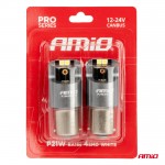 Λαμπες Led CAN-BUS P21W BA15S 12/24V 6.000K 4xSMD Λευκο Pro Series Amio - 2 ΤΕΜ.