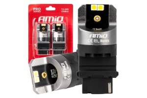 Λαμπες P27W 12/24V 6.000K 4SMD Led CAN-BUS Λευκα Pro Series Amio - 2 ΤΕΜ.