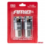 Λαμπες Led CAN-BUS P21W BA15S 12/24V 6.000K 2xSMD Λευκο Pro Series Amio - 2 ΤΕΜ.