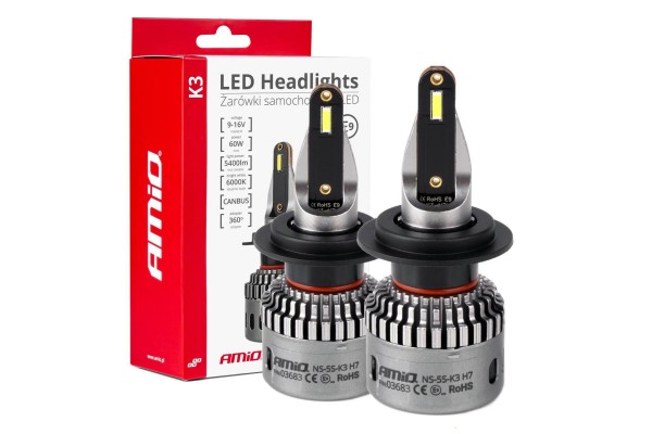 Λαμπες H7 9>16V 6.000K 5.400lm 60W K3 Series Led CAN-BUS(ΜΕ ΨΥΚΤΡΑ) Amio - 2 Τεμ.