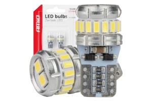 Amio - Λάμπα Led Canbus T10 (W5W) 16SMD 3014 + 2SMD 3030 Λευκή 6000K 12V/24V Για Φώτα Θέσης, Πινακίδας & Εσωτερικού - 2τεμ. (04260/AM)