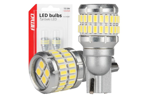 Amio - Λάμπα Led Canbus T15 (W16W) 48SMD 3014 + 4SMD 3030 Λευκή 6000K 12V/24V Για Φώτα Όπισθεν & Βοηθητικό Φωτισμό - 2τεμ. (04261/AM)