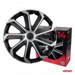 Amio - Σετ Τάσια Τροχών 14'' ιντσών, Μοντέλο EVO, Χρώμα Μαύρο / Ασημί – Σετ 4 Τεμαχίων Σε Κουτί (9740/AM)