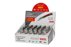 Σουγιας / Μαχαιρι Τσεπης Pocket Knife Inox Με Ξυλινη Λαβη 18x11,5x23cm Σε Σταντ Lampa - 24 ΤΕΜ.