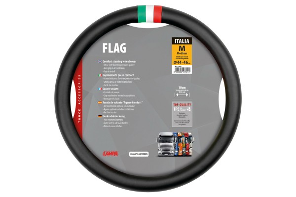 Καλυμμα Τιμονιου Φορτηγου Σημαια Ιταλιας Δερματινη Μαυρο (Μ) 44-46 Cm Οικολογικο & Αοσμο Lampa - 1 TEM.