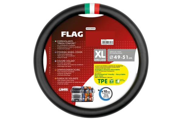 Καλυμμα Τιμονιου Φορτηγου Σημαια Ιταλιας Δερματινη Μαυρο (XL) 49-51 Cm Οικολογικο & Αοσμο Lampa - 1 TEM.