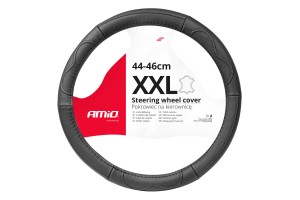 Καλυμμα Τιμονιου Απο Τεχνοδερμα 44-46CM SWC-49-ΧΧL Σε Μαυρο Χρωμα Με Μαυρες Ραφες Amio - 1 ΤΕΜ.