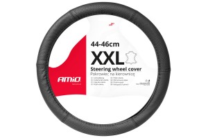 Καλυμμα Τιμονιου Απο Τεχνοδερμα (ΧΧL) 43-45cm SWC-50-ΧΧL Σε Μαυρο Χρωμα Τρυπητο Με Μαυρες Ραφες Amio - 1 Τε