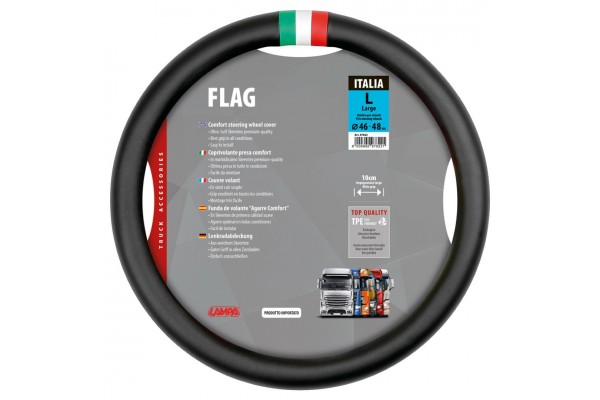 Καλυμμα Τιμονιου Φορτηγου Σημαια Ιταλιας Δερματινη Μαυρο (L) 46-48cm Οικολογικο & Αοσμο LAMPA- 1 Τεμ