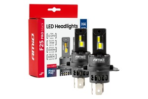 Amio - Λαμπτήρες Led F25 Pro Black Edition H4/H19 70W 12-24V Full Can Bus Με Φωτεινότητα 8000lm Σε Ψυχρό Λευκό 6000K Για Επιβατικά Αυτοκίνητα & Φορτηγά - Σετ 2 τεμ. (04719/AM)