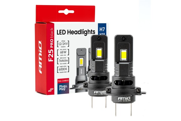 Amio - Λαμπτήρες Led F25 Pro Black Edition H7 68W 12-24V Full Can Bus Με Φωτεινότητα 7646lm Σε Ψυχρό Λευκό 6000K Για Επιβατικά Αυτοκίνητα & Φορτηγά - Σετ 2 τεμ. (04720/AM) Amio - Λαμπτήρες Led F25 Pro Black Edition H7 68W 12-24V Full Can Bus Με Φωτεινότητα 7646lm Σε Ψυχρό Λευκό 6000K Για Επιβατικά Αυτοκίνητα & Φορτηγά - Σετ 2 τεμ. (04720/AM)