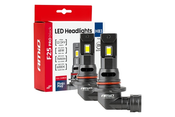 Amio - Λαμπτήρες Led F25 Pro Black Edition HB3 (9005) 68W 12-24V Full Can Bus Με Φωτεινότητα 7646lm Σε Ψυχρό Λευκό 6000K Για Επιβατικά Αυτοκίνητα & Φορτηγά - Σετ 2 τεμ. (04722/AM) Amio - Λαμπτήρες Led F25 Pro Black Edition HB3 (9005) 68W 12-24V Full Can Bus Με Φωτεινότητα 7646lm Σε Ψυχρό Λευκό 6000K Για Επιβατικά Αυτοκίνητα & Φορτηγά - Σετ 2 τεμ. (04722/AM)