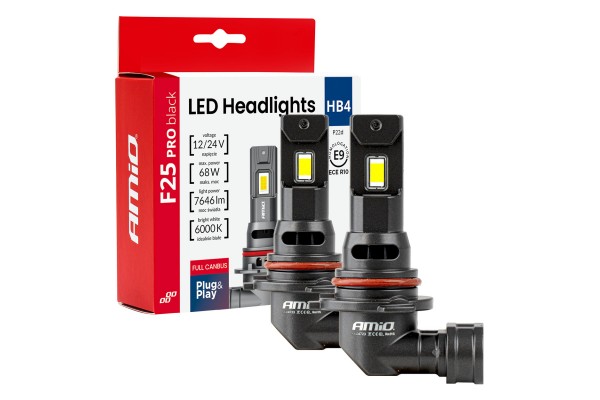 Amio - Λαμπτήρες Led F25 Pro Black Edition HB4 (9006) 68W 12-24V Full Can Bus Με Φωτεινότητα 7646lm Σε Ψυχρό Λευκό 6000K Για Επιβατικά Αυτοκίνητα & Φορτηγά - Σετ 2 τεμ. (04723/AM) Amio - Λαμπτήρες Led F25 Pro Black Edition HB4 (9006) 68W 12-24V Full Can Bus Με Φωτεινότητα 7646lm Σε Ψυχρό Λευκό 6000K Για Επιβατικά Αυτοκίνητα & Φορτηγά - Σετ 2 τεμ. (04723/AM)
