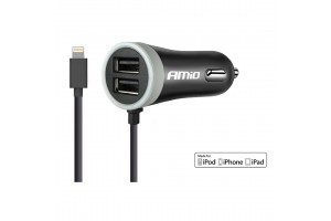 Φορτιστης Αναπτηρα 12V 2,4A Με 2 Θυρες Usb + 1 Lightning Usb Με Καλωδιο Amio – 1 ΤΕΜ.