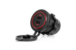 Πριζα Με 2 Θυρες USB-C Και Καπακι 12/24V Αδιαβροχη Με Κοκκινο Led Φως Μαυρη Αμιο - 1 τεμ.