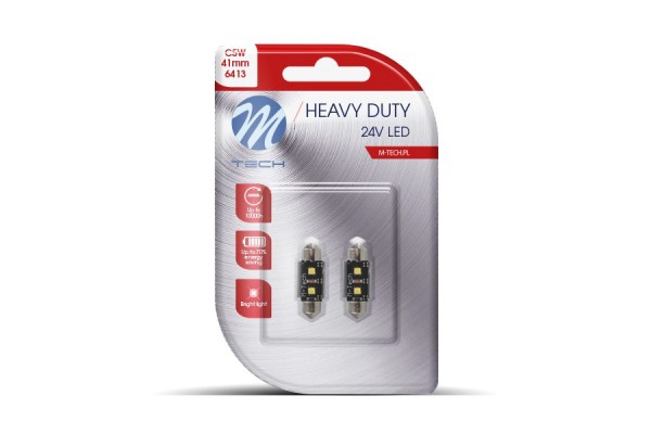 Λαμπακια Πλαφονιερας C5W 24V SV8,5 41mm 2xHP Led Λευκο Heavy Duty Blister M-TECH - 2 Τεμ.
