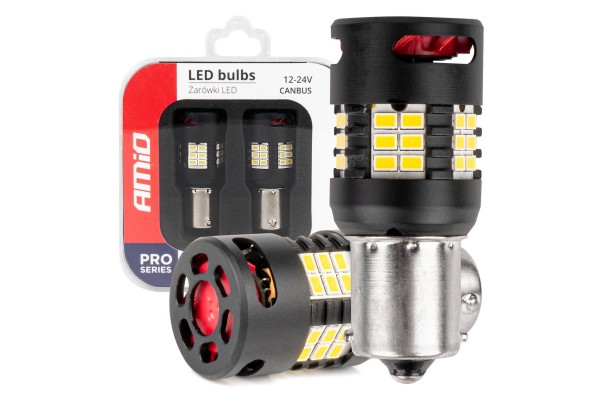 Amio - Λάμπες Led P21W Βάση BA15S Τύπου Pro Series Τάση Λειτουργίας 12/24V Με 24x3020 Smd Can-bus Λευκό Για Επιβατικά Αυτοκίνητα Και Φορτηγά - 2 τεμ. (03721/AM)