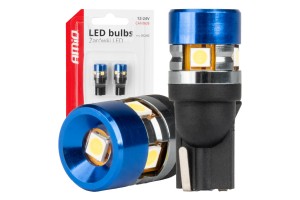 Amio - Λάμπες Led T10 W5W Τάση Λειτουργίας 12/24V Με 5xSMD 3030 Can-bus Λευκό Φως 5.500K (σε Χρώμα μπλε-μαύρο) Για Επιβατικά Αυτοκίνητα Και Φορτηγά - 2 τεμ. (04240/AM)