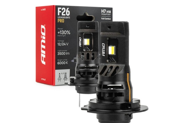 Amio - Λάμπες Led F26 Pro Series H7/H18 12/24V 68W 2900-3550lm 6.000K Full Can-Bus Plug&Play - 2 Τεμ. (04872/AM)