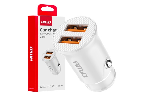 Φορτιστης Αναπτηρα 12/24V Με 2 Θυρες 2xUSB 10.5W 5V/2.1A Λευκος Amio - 1 Τεμ.