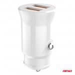 Φορτιστης Αναπτηρα 12/24V Με 2 Θυρες 2xUSB 10.5W 5V/2.1A Λευκος Amio - 1 Τεμ.
