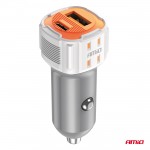 Φορτιστης Αναπτηρα 12/24V Με 2 Θυρες USB-C+USB 20W 5V/3AQCΤΑΧΕΙΑΣ Φορτισης Λευκος Amio - 1 Τεμ.