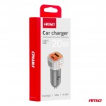 Φορτιστης Αναπτηρα 12/24V Με 2 Θυρες USB-C+USB 20W 5V/3AQCΤΑΧΕΙΑΣ Φορτισης Λευκος Amio - 1 Τεμ.