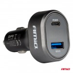 Φορτιστης Αναπτηρα Με 2 Θυρες USB-C+USB-A Quick Charge 3.0 30W Με Βολτομετρο Μαυρο Amio - 1 Τεμ.