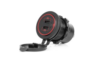 Πριζα Με 2 Θυρες USB-C Με Διακοπτη Και Καπακι 12/24V Αδιαβροχη Με Κοκκινο Led Φως Μαυρη Amio - 1 Τεμ.