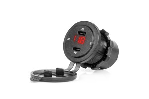 Πριζα Με 2 Θυρες USB-C Και Ψηφιακο Βολτομετρο Με Καπακι 12/24V Αδιαβροχη Με Κοκκινη Led Ενδειξη Μαυρη Amio - 1 Τεμ.