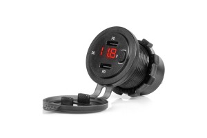 Πριζα Με 2 Θυρες USB-C Και Ψηφιακο Βολτομετρο Με ΔΙΑΚΟΠΤΗ&ΚΑΠΑΚΙ 12/24V Αδιαβροχη Μαυρη Amio - 1 Τεμ.