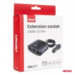 Ανταπτορας Αναπτηρα 12/24V 100W ΜΑΥΡΟΣ/3 ΘΕΣΕΙΣ/2xUSB-A /ΚΟΥΜΠΙ ON-OFF/ΚΑΛΩΔΙΟ 70cm Amio - 1 Τεμ.