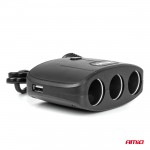 Ανταπτορας Αναπτηρα 12/24V 100W ΜΑΥΡΟΣ/3 ΘΕΣΕΙΣ/2xUSB-A /ΚΟΥΜΠΙ ON-OFF/ΚΑΛΩΔΙΟ 70cm Amio - 1 Τεμ.