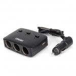 Ανταπτορας Αναπτηρα 12/24V 100W ΜΑΥΡΟΣ/3 ΘΕΣΕΙΣ/2xUSB-A /ΚΟΥΜΠΙ ON-OFF/ΕΝΔΕΙΞΗ LED/ΚΑΛΩΔΙΟ 70cm Amio - 1 Τεμ.
