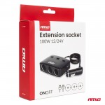 Ανταπτορας Αναπτηρα 12/24V 100W ΜΑΥΡΟΣ/3 ΘΕΣΕΙΣ/2xUSB-A /ΚΟΥΜΠΙ ON-OFF/ΕΝΔΕΙΞΗ LED/ΚΑΛΩΔΙΟ 70cm Amio - 1 Τεμ.