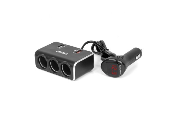 Ανταπτορας Αναπτηρα 12/24V 120W Ψηφιακος ΜΑΥΡΟΣ/3 ΘΕΣΕΙΣ/2xUSB-A Qc 3.0ΜΕ Καλωδιο 80cm Amio - 1 Τεμ.