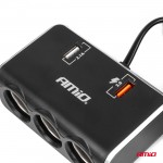 Ανταπτορας Αναπτηρα 12/24V 120W Ψηφιακος ΜΑΥΡΟΣ/3 ΘΕΣΕΙΣ/2xUSB-A Qc 3.0ΜΕ Καλωδιο 80cm Amio - 1 Τεμ.